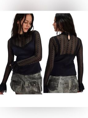 Free People Mina Thermal Lace
Bell Long-Sleeve Top Size Medium
